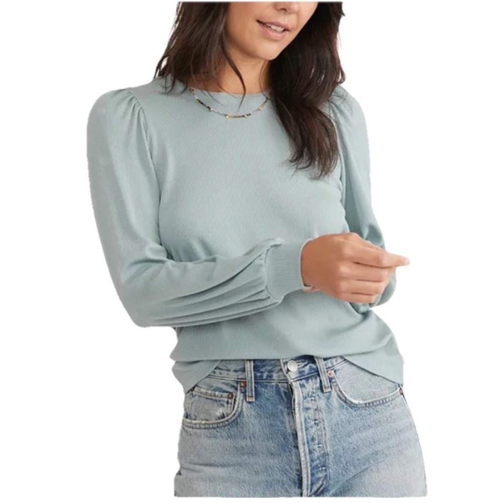 Marine Layer Long Sleeve Puff Shoulder Tee in Light Blue